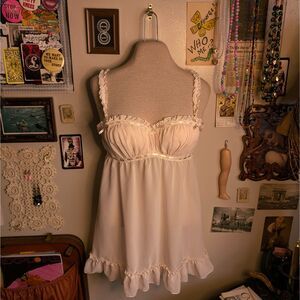 Ruffled Babydoll Lingerie Top Women's Small Pastel Baby Pink Tulle Coquette
